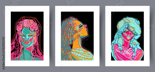 Portrait girl syuristic face wall art print. Printable minimal abstract poster. Wall artwork for interior design. Contemporary decorative background. 