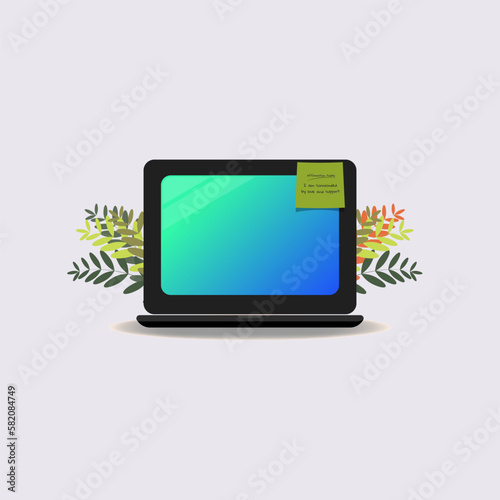 Affirmation sentences in a sticky note on laptop design vector illustration © Dede