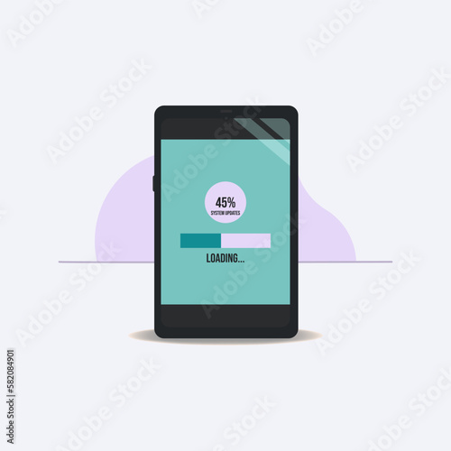 Phone 45 percent update system loading bar design vector illustration