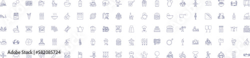 Eating and drinking line icons signs set. Design collection of Dining, Feasting, Banqueting, Devouring, Nibbling, Quaffing, Sipping, Gulping outline concept vector illustrations