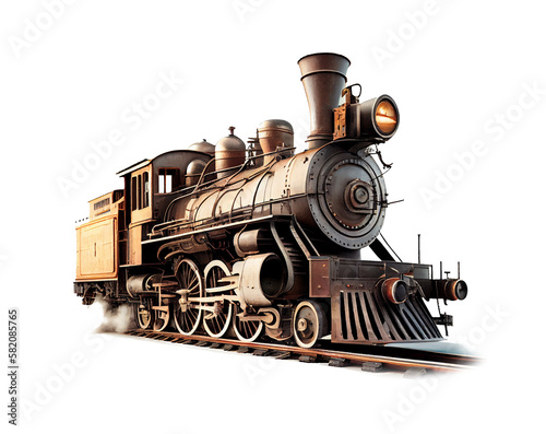 steam locomotive in the countryside. on a transparent background. generative AI photo