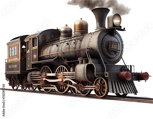 steam locomotive in the countryside. on a transparent background. generative AI