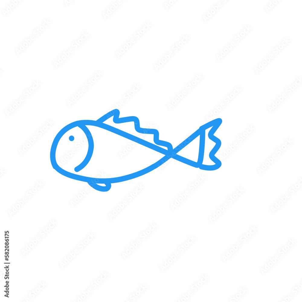 Fish Line Icon, Fish outline,  Doodle Fish