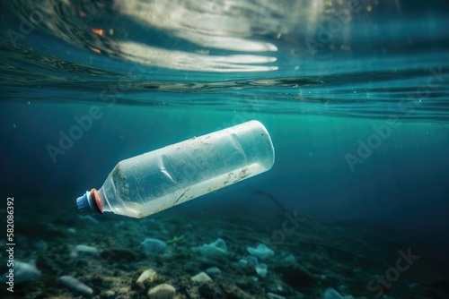 Plastic Trash & Garbage Underwater in the Ocean. Generative AI.