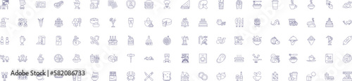 Gourmet food store line icons signs set. Design collection of Gourmet, Food, Store, Delicacies, Groceries, Cuisine, Specialty, Gourmand outline concept vector illustrations