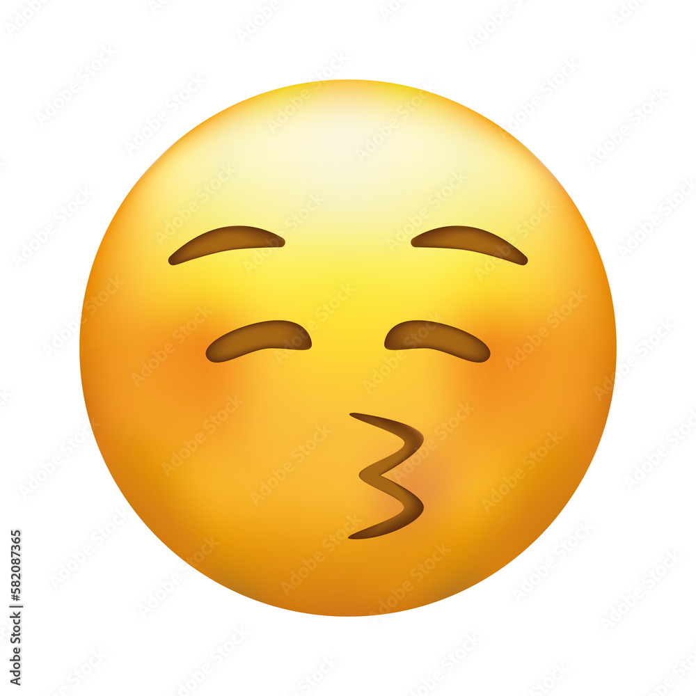 Fototapeta premium Kissing emoji with closed eyes. Kiss emoticon with happy blushing face.