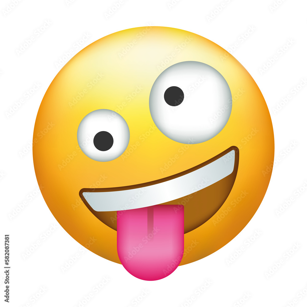 Fototapeta premium Zany emoji. Goofy emoticon with crazy eyes and tongue out.