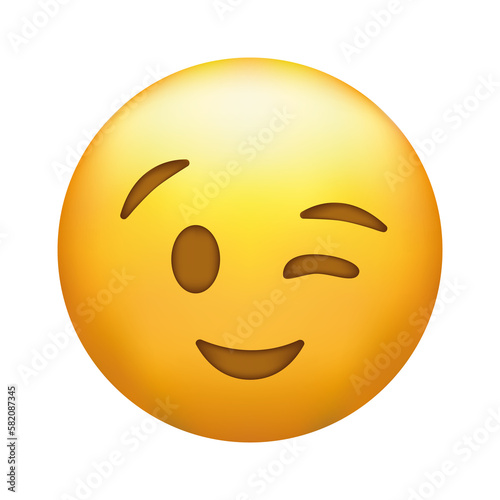 Winking Face. Eye wink emoji, funny yellow emoticon with smile.