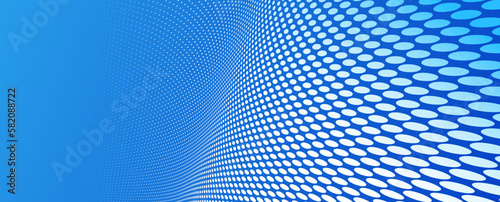 Blue dots in 3D perspective vector abstract background, multimedia internet information theme, wave stream of science technology or business blank template for ads.