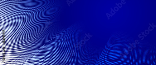Fototapeta Naklejka Na Ścianę i Meble -  Dark blue dots in 3D perspective vector abstract background, multimedia internet information theme, wave stream of science technology or business blank template for ads.