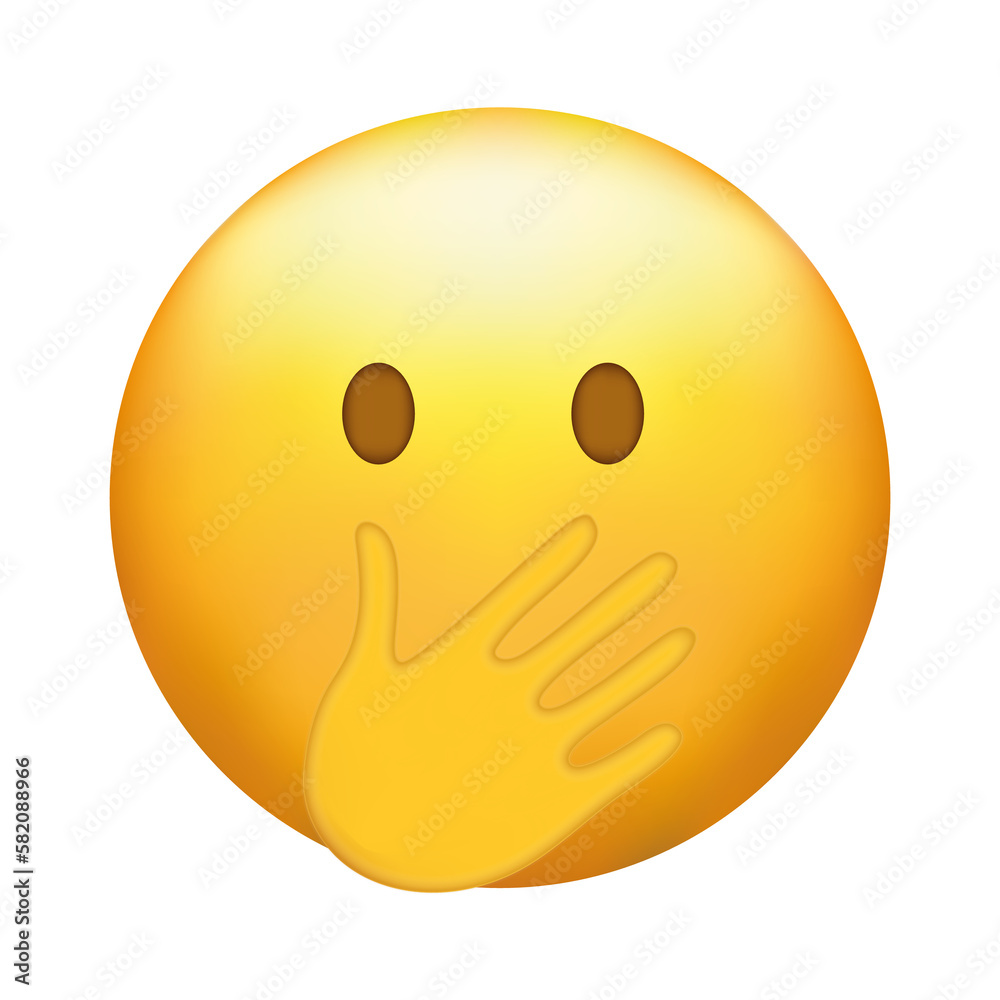 Flushed Emoji With Big Eyes Embarrassed Emoticon Cover Mouth With Hand Stock Illustration 