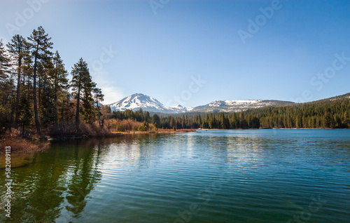 Snow Top Mountain and Lake at Lassen Volcanic National Park