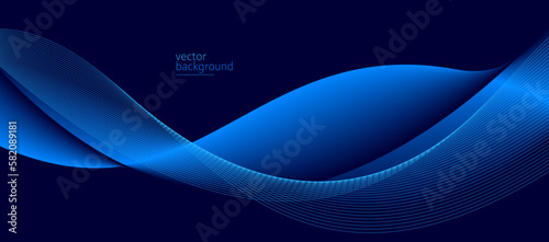 Smooth flow of wavy shape with gradient vector abstract background, dark blue design curve line energy motion, relaxing music sound or technology.
