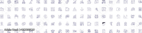Financial analysis line icons signs set. Design collection of Budgeting, Forecasting, Ratios, Cashflow, Financing, Profitability, Liquidity, Accounting outline concept vector illustrations