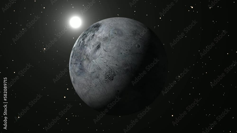 Eris planet rotated , solar system fictional Eris sphere rotating in globe , galaxy background. Eris planet rotated , solar system fictional Eris sphere rotating in globe , galaxy background.