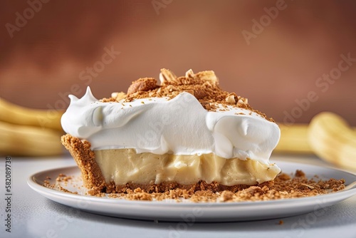 Irresistible Banoffee Pie, Showcasing Beige and Golden Tones of this Decadent British Dessert, created with Generative AI technology