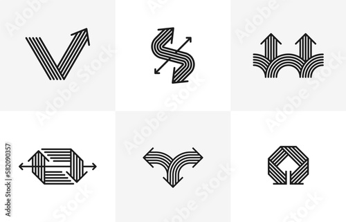 Concept arrows vector logos set isolated, double arrows symbol pictograms collection, stripy icon of arrow.