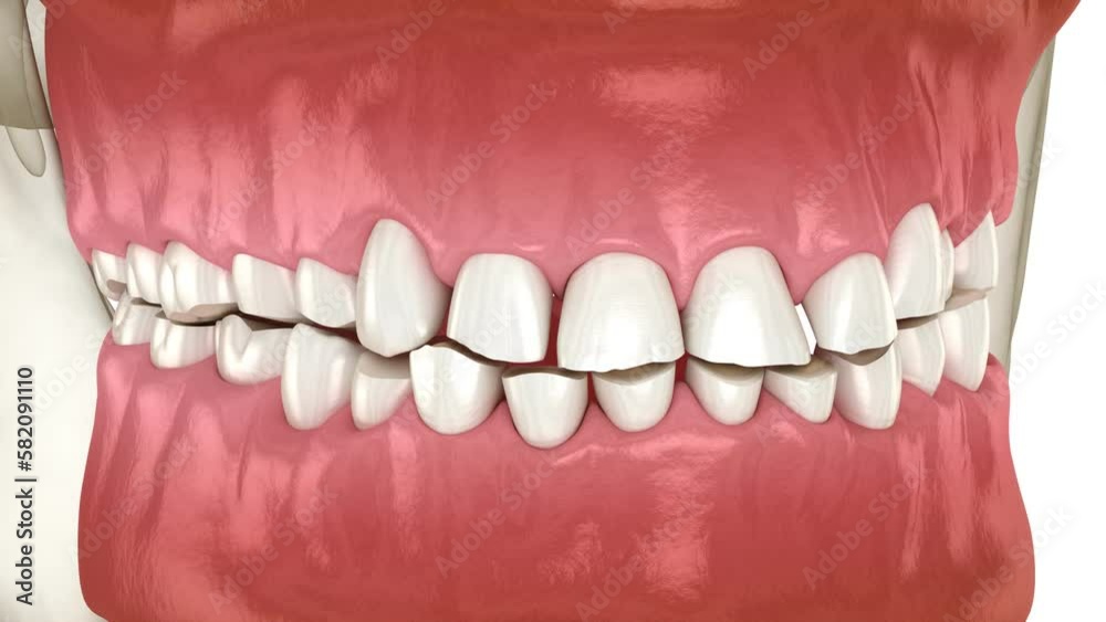Dental attrition (Bruxism) resulting in loss of tooth tissue. Dental 3D animation