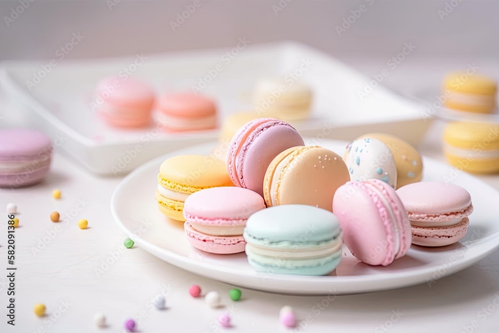 Obraz premium Exquisite Macarons, a Pastel of Colors and Flavors, created with Generative AI technology
