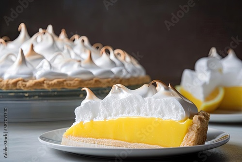 Luscious Lemon Meringue Pie, Showcasing a Golden Brown Meringue and Tangy Filling, created with Generative AI technology