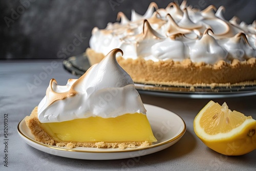 Luscious Lemon Meringue Pie, Showcasing a Golden Brown Meringue and Tangy Filling, created with Generative AI technology