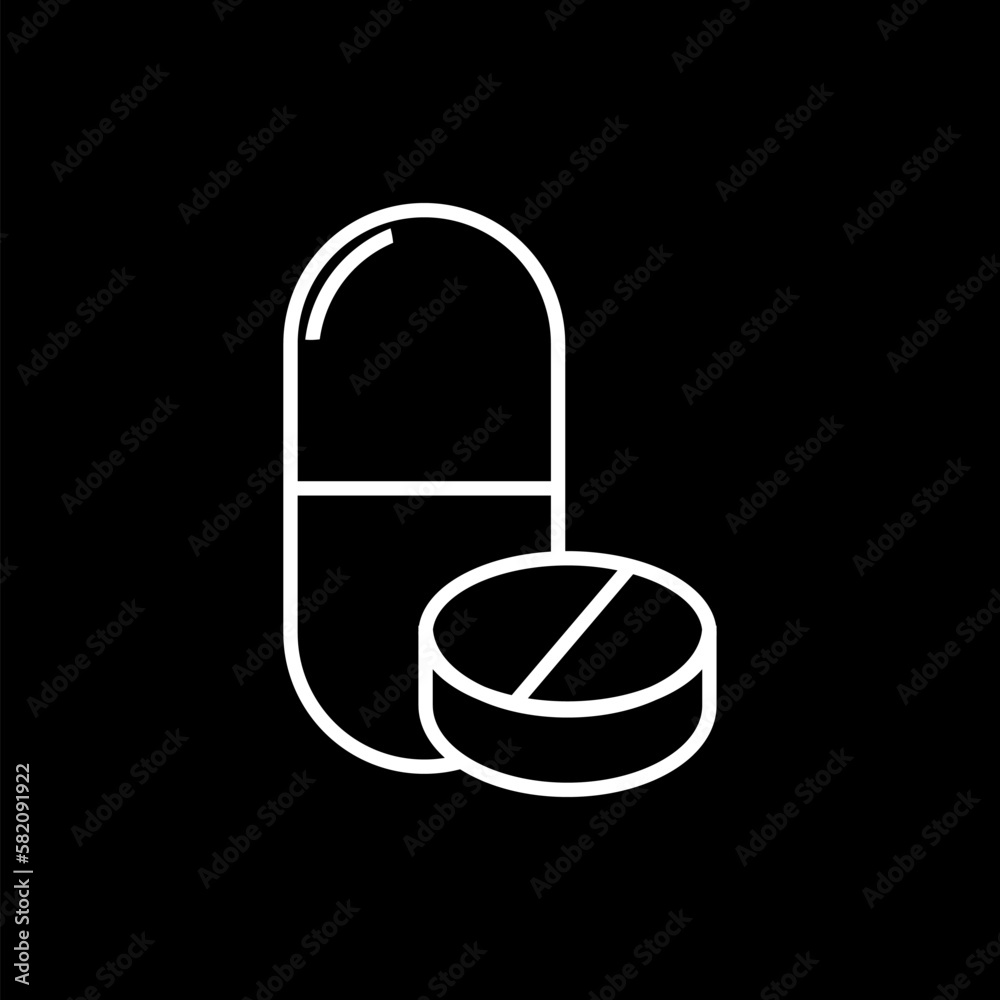 Medical Pills icon isolated on black background Medical Pills icon isolated on black background