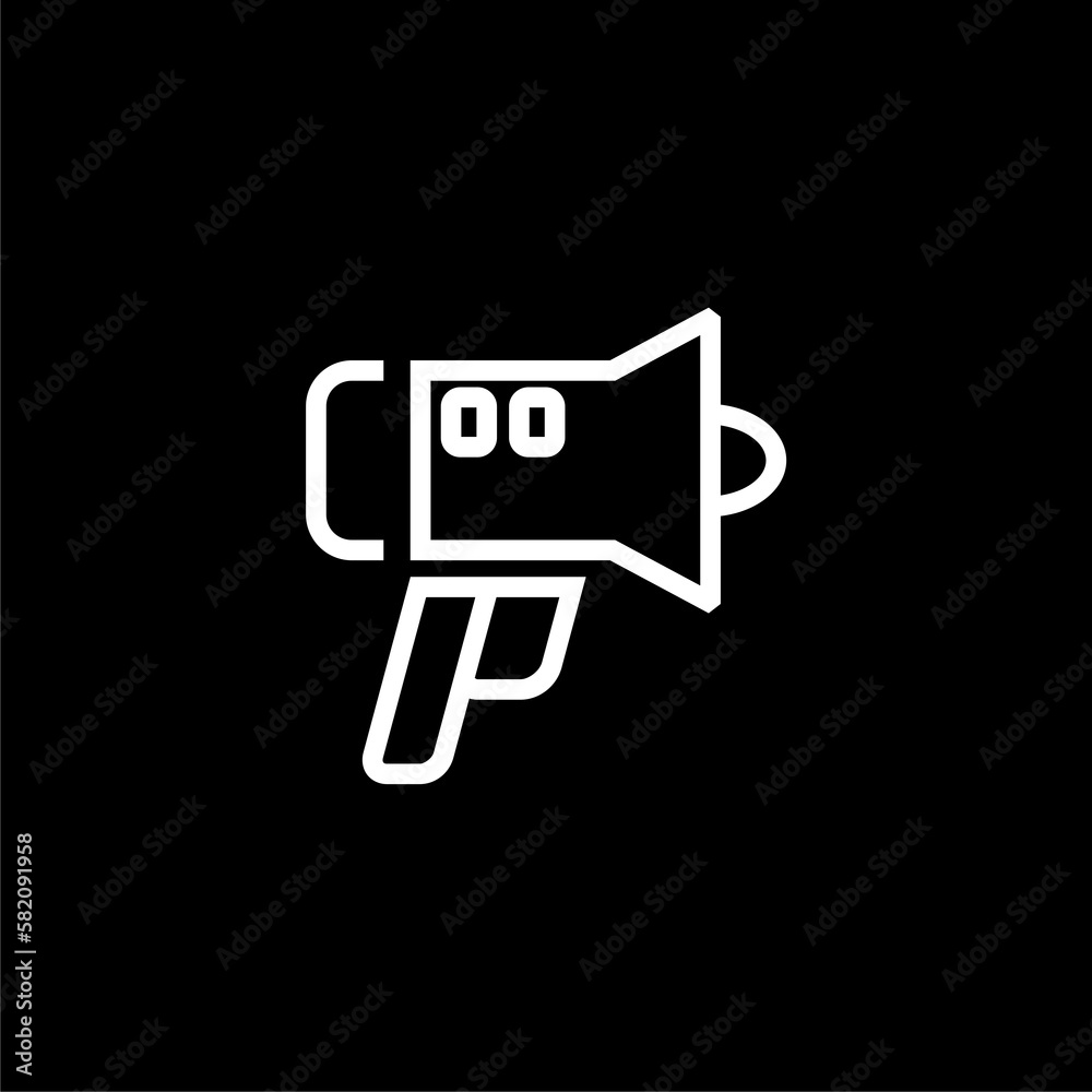 Megaphone line icon isolated on black background Megaphone line icon isolated on black background