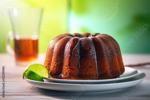 Tempting Rum Cake, Showcasing Beige Tones and Dark Brown Glaze, created with Generative AI technology