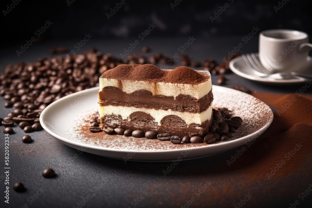 Authentic Tiramisu, Featuring Beige and Cocoa Colors, created with Generative AI technology Authentic Tiramisu, Featuring Beige and Cocoa Colors, created with Generative AI technology