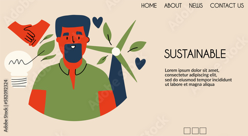 Sustainable environment landing page. ESG concept. Vector illust