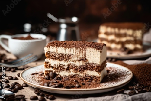 Authentic Tiramisu, Featuring Beige and Cocoa Colors, created with Generative AI technology