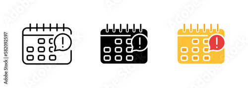 A calendar with a notification icon, highlighting the importance of setting reminders for important events and tasks. Vector set of icons in line, black and colorful styles isolated.
