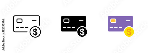 A bank card featuring the iconic dollar sign, representing financial transactions and the power of money. Vector set of icons in line, black and colorful styles isolated.