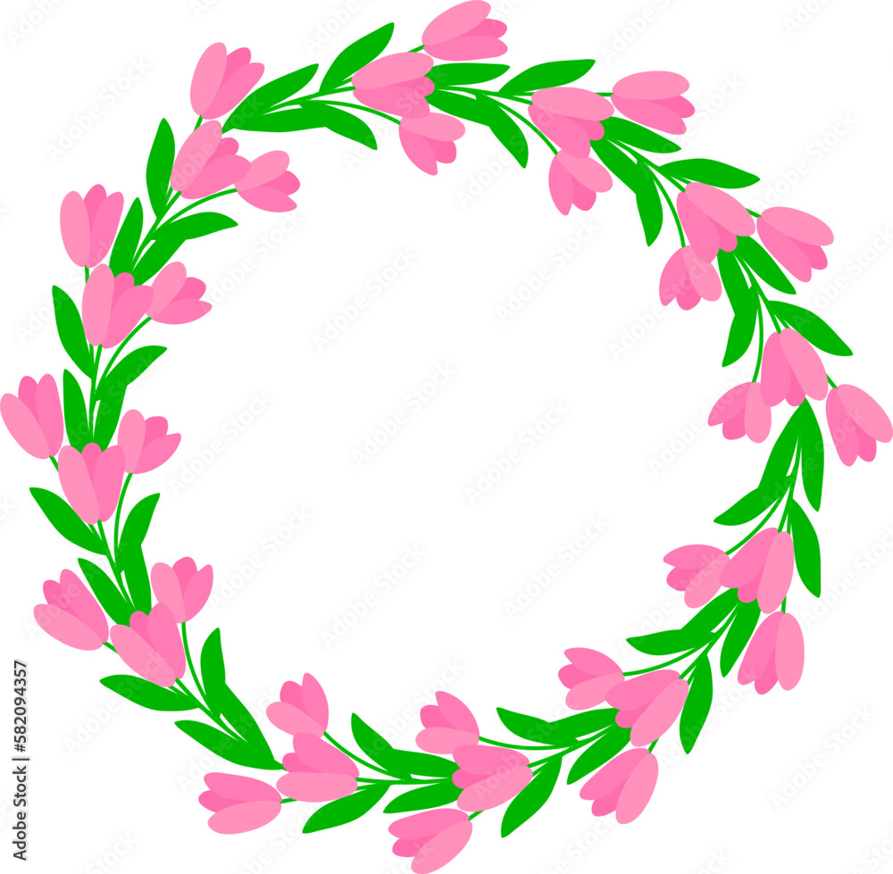 Naklejka premium Round floral frame banner card pink tulip vector illustration