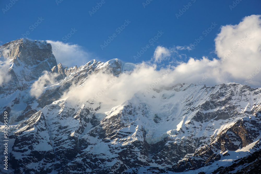 Mountain, Himalaya, Sun rays, landscape scenery. The Great Himalayas or Greater Himalayas is the highest mountain range of the Himalayan Range System. High quality photo