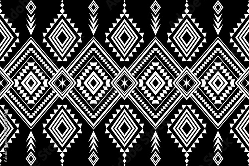 Black and White Seamless Pattern Geometric Ethnic Traditional Tribal Thai Asia Art For Textile Fabric Print Ornament Decoration Stripped Abstract Wallpaper Design Rhombus Shape Orientation Laos Unique