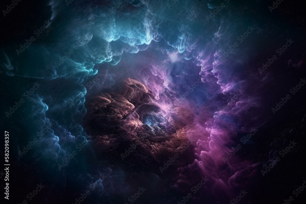 Space clouds in shades of purple and blue with a supernova at the center Generative AI