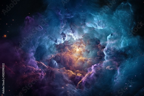 Space clouds in shades of purple and blue with a supernova at the center Generative AI