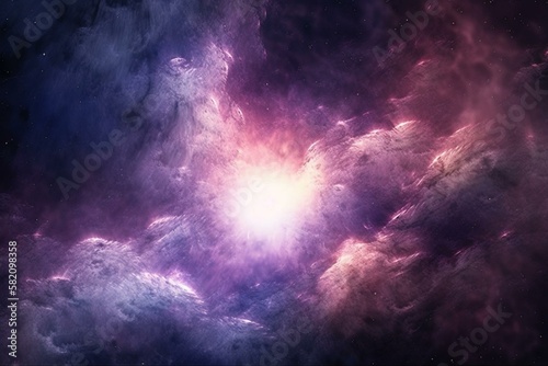 Space clouds with a binary star system at the center, surrounded by gas and dust Generative AI