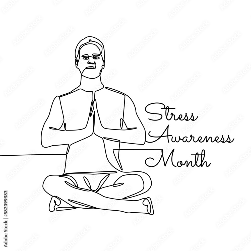 single line art of stress awareness month good for stress awareness month celebrate. line art. illustration.