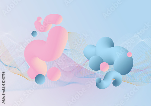 Abstract 3d art background - Pastel floating liquid blobs pink and blue