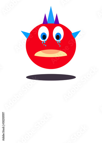 Illustrative character, little monster, eye-catching, white background and copy space.