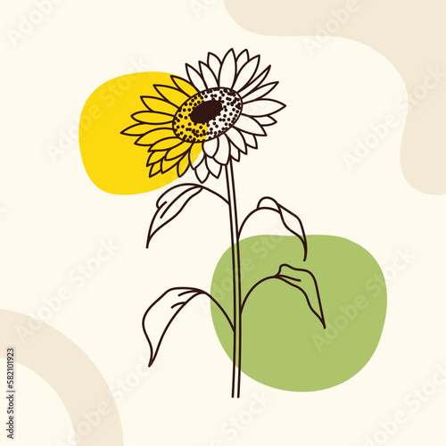 Sunflower line art vector illustration. Minimalist contour drawing. One line artwork for wall art decoration.