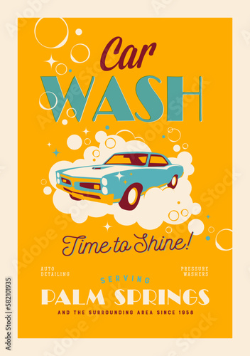 Vintage Style Car Wash Poster or Postcard - Time to Shine!