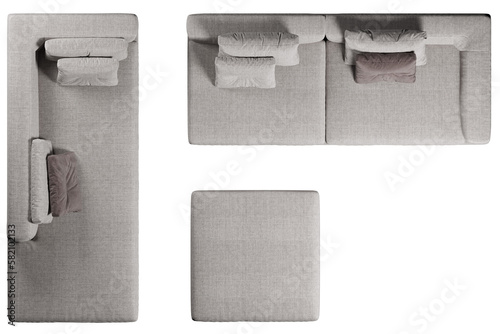 Top view of modular sofa with cushions