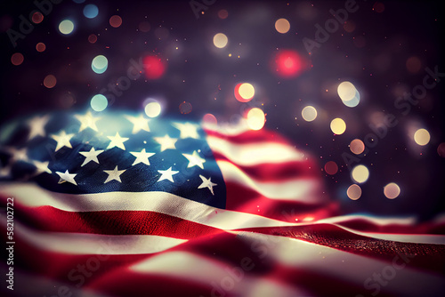 Happy Labor, independence, Presidents day, American Flags Border Bokeh Lights US Background, USA Celebration, Generative AI