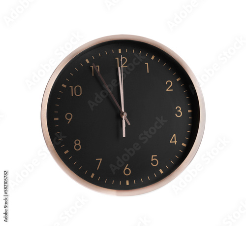 Stylish analog clock isolated on white. New Year countdown