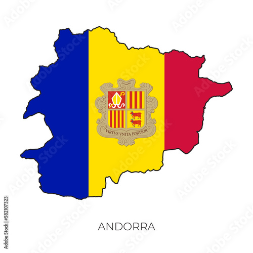 Andorra map and flag. Detailed silhouette vector illustration