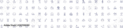 Funny people and animals line icons signs set. Design collection of Humorous, Comical, Amusing, Clowning, Witty, Waggish, sportive, Farce outline concept vector illustrations