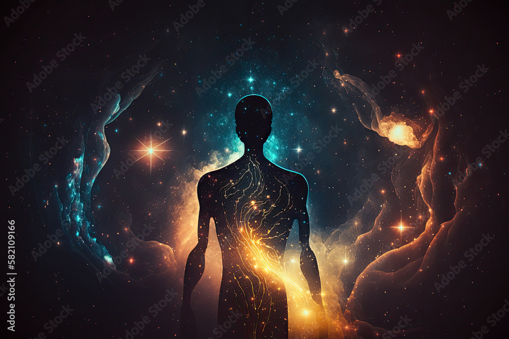 Сyber space concept of glowing astral body silhouette neural network AI generated art Сyber space concept of glowing astral body silhouette neural network AI generated art